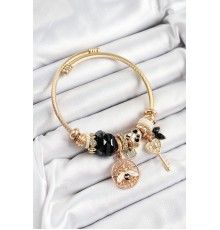 316L Çelik Siyah Zirkon Taşlı Baykuş Arı Ve Anahtar Model Gold Renk Charm Bileklik - TJ-BB7292