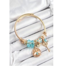 316L Çelik Mavi Zirkon Taşlı Baykuş Arı Ve Anahtar Model Gold Renk Charm Bileklik - TJ-BB7294