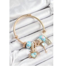 316L Çelik Mavi Zirkon Taşlı Kilit Anahtar Ve Kalp Model Gold Renk Charm BileklikCharm Bileklik - TJ-BB7297