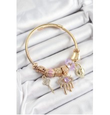 316L Çelik Mor Zirkon Taşlı Kilit Göz Ve Anahtar Model Gold Renk Charm Bileklik - TJ-BB7298