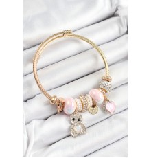 316L Çelik Pembe Zirkon Taşlı Ayıcık Ve Kalp Model Gold Renk Charm Bileklik - TJ-BB7302