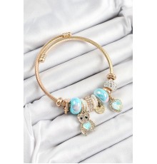 316L Çelik Mavi Zirkon Taşlı Ayıcık Ve Kalp Model Gold Renk Charm Bileklik - TJ-BB7303