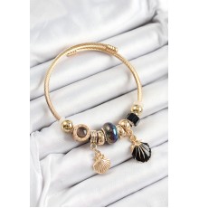 316L Çelik Siyah İstiridye Model Gold Renk Charm Bileklik - TJ-BB7304