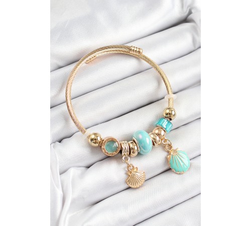 316L Çelik Mavi İstiridye Model Gold Renk Charm Bileklik - TJ-BB7306