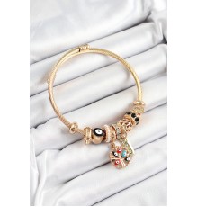 316L Çelik Siyah Nazarlı Zirkon Taşlı İnci Detaylı Hayat Ağacı Model Gold Renk Charm Bileklik - TJ-BB7313