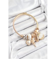 316L Çelik Beyaz Zirkon Taşlı Yıldız Melek İstiridye Ve Kalp Model Gold Renk Charm Bileklik - TJ-BB7316