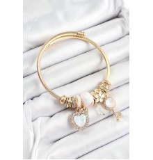 316L Çelik Beyaz Zirkon Taşlı Anahtar Ve Kalp Model Gold Renk Charm Bileklik - TJ-BB7319