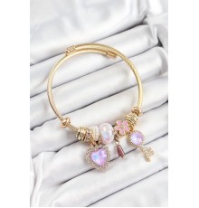 316L Çelik Mor Zirkon Taşlı Anahtar Ve Kalp Model Gold Renk Charm Bileklik - TJ-BB7320