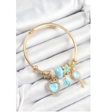 316L Çelik Mavi Zirkon Taşlı Anahtar Ve Kalp Model Gold Renk Charm Bileklik - TJ-BB7321