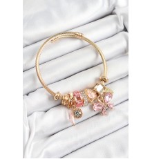 316L Çelik Pembe Zirkon Taşlı Model Gold Renk Charm Bileklik - TJ-BB7326