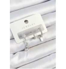 Pirinç Zirkon Taşlı Sallantılı Model Gümüş Renk 3'lü Çift Kadın Küpe Set - TJ-BKP10787