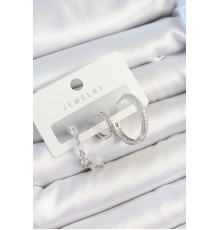 Pirinç Zirkon Taşlı Sallantılı Model Gümüş Renk 3'lü Çift Kadın Küpe Set - TJ-BKP10789