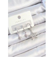 Pirinç Zirkon Taşlı Yıldız Model Gümüş Renk 3'lü Çift Kadın Küpe Set - TJ-BKP10790