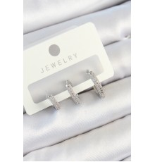 Pirinç Zirkon Taşlı Halka Model Gümüş Renk 3'lü Çift Kadın Küpe Set - TJ-BKP10793