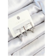 Pirinç Zirkon Taşlı Yıldız Model Gümüş Renk 3'lü Çift Kadın Küpe Set - TJ-BKP10798