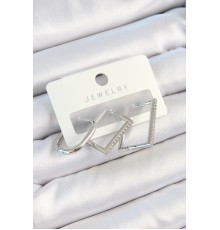 Pirinç Zirkon Taşlı Dikdörtgen Model Gümüş Renk 3'lü Çift Kadın Küpe Set - TJ-BKP10802