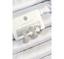 Pirinç Zirkon Taşlı Damla Model Gümüş Renk 3'lü Çift Kadın Küpe Set - TJ-BKP10805