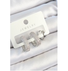 Pirinç Zirkon Taşlı Damla Model Gümüş Renk 3'lü Çift Kadın Küpe Set - TJ-BKP10805