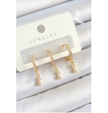 Pirinç Zirkon Taşlı Sallantılı Yıldız Model Gold Renk 3'lü Çift Kadın Küpe Set - TJ-BKP10813