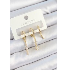 Pirinç Zirkon Taşlı Sallantılı Model Gold Renk 3'lü Çift Kadın Küpe Set - TJ-BKP10815