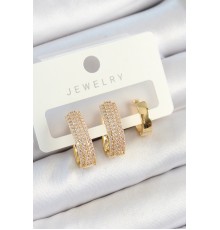 Pirinç Zirkon Taşlı Damla Model Gold Renk 3'lü Çift Kadın Küpe Set - TJ-BKP10823