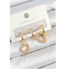 Pirinç Zirkon Taşlı Kalp Model Gold Renk 3'lü Çift Kadın Küpe Set - TJ-BKP10825