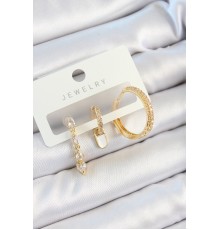 Pirinç Zirkon Taşlı Sallantılı Model Gold Renk 3'lü Çift Kadın Küpe Set - TJ-BKP10829