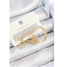 Pirinç Zirkon Taşlı Yıldız Ve Halka Model Gold Renk 3'lü Çift Kadın Küpe Set - TJ-BKP10830