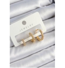 Pirinç Zirkon Taşlı Halka Model Gold Renk 3'lü Çift Kadın Küpe Set - TJ-BKP10832