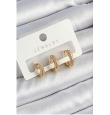 Pirinç Zirkon Taşlı Yıldız Model Gold Renk 3'lü Çift Kadın Küpe Set - TJ-BKP10836
