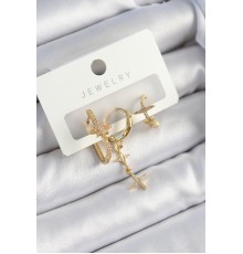 Pirinç Zirkon Taşlı Yıldız Model Gold Renk 3'lü Çift Kadın Küpe Set - TJ-BKP10837