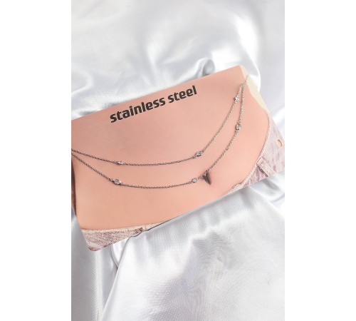 316L Çelik Zirkon Taşlı Damla Model Gümüş Renk Göbek Zinciri - TJ-BKGZ10341