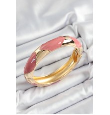 Pirinç Pembe Mineli Baklava Model Gold Renk Kadın Kelepçe - TJ-BB7329