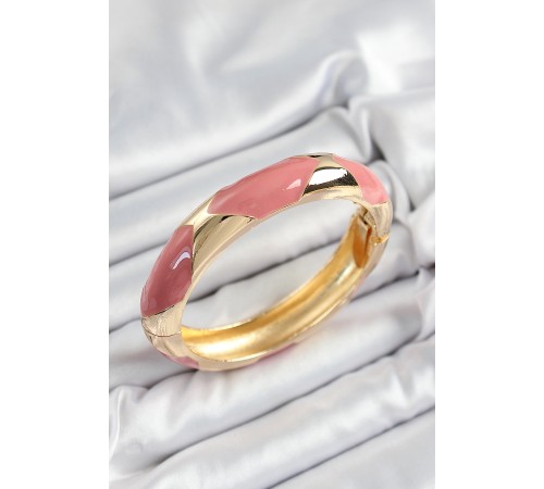 Pirinç Pembe Mineli Baklava Model Gold Renk Kadın Kelepçe - TJ-BB7329