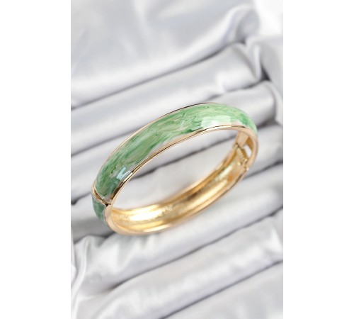 Pirinç Mavi Yeşil Mineli Mermer Desen Model Gold Renk Kadın Kelepçe - TJ-BB7332