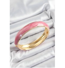 Pirinç Pembe Mineli Mermer Desen Model Gold Renk Kadın Kelepçe - TJ-BB7333