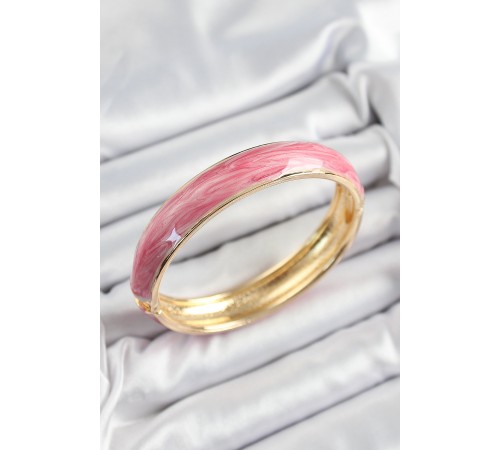 Pirinç Pembe Mineli Mermer Desen Model Gold Renk Kadın Kelepçe - TJ-BB7333