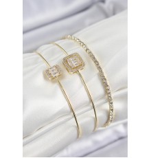 Pirinç Zirkon Taşlı Baget Model Gold Renk Vip 3'lü Kadın Bileklik - TJ-BB7334