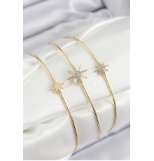 Pirinç Zirkon Taşlı Kutup Yıldızı Model Gold Renk Vip 3'lü Kadın Bileklik - TJ-BB7338