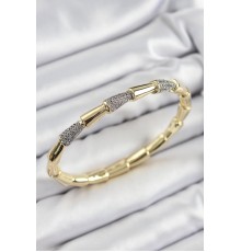 Pirinç Zirkon Taşlı Kemik Model Gold Renk Vip Kadın Bileklik - TJ-BB7339
