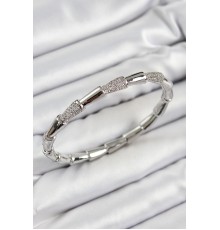 Pirinç Zirkon Taşlı Kemik Model Gümüş Renk Vip Kadın Bileklik - TJ-BB7340