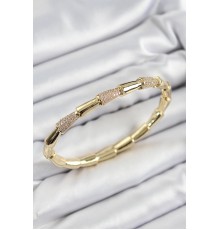 Pirinç Zirkon Taşlı Kemik Model Gold Renk Vip Kadın Bileklik - TJ-BB7341