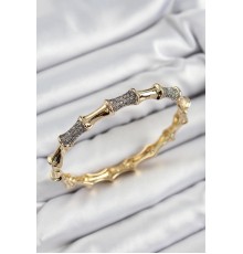 Pirinç Zirkon Taşlı Kemik Model Gold Renk Vip Kadın Bileklik - TJ-BB7342