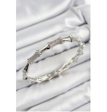 Pirinç Zirkon Taşlı Kemik Model Gümüş Renk Vip Kadın Bileklik - TJ-BB7343