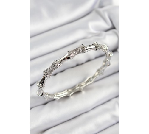 Pirinç Zirkon Taşlı Kemik Model Gümüş Renk Vip Kadın Bileklik - TJ-BB7343