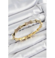 Pirinç Zirkon Taşlı Kemik Model Gold Renk Vip Kadın Bileklik - TJ-BB7344
