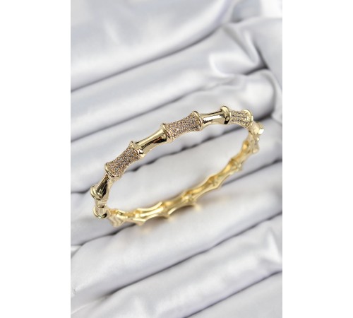 Pirinç Zirkon Taşlı Kemik Model Gold Renk Vip Kadın Bileklik - TJ-BB7344