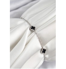 316L Çelik Siyah Sedef Yonca Model Gümüş Renk Kadın Bileklik - TJ-BB7360