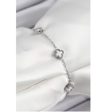 316L Çelik Beyaz Sedef Yonca Model Gümüş Renk Kadın Bileklik - TJ-BB7361