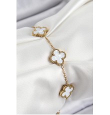 316L Çelik Beyaz Sedef Yonca Model Gold Renk Kadın Bileklik - TJ-BB7364